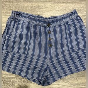 Popsugar Women’s Blue Striped Linen Blend Button Elastic Waist Shorts Size XXL